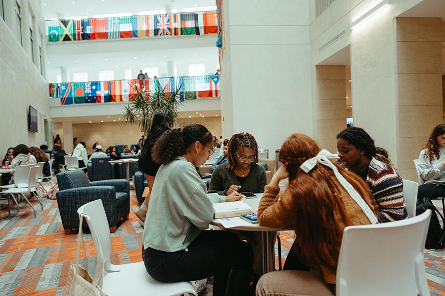 Students studying in Campus Center Atrium